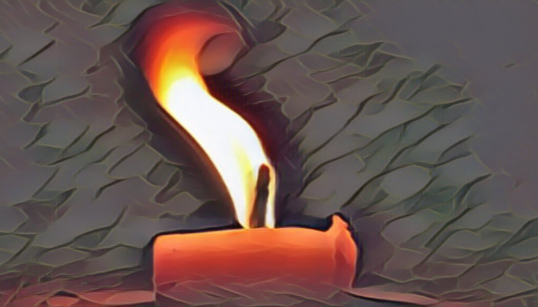 Candle flame that flares, dips, gutters, repeatedly