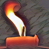 Candle flame that flares, dips, gutters, repeatedly
